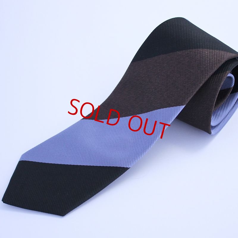 画像3: ネクタイ生地・レジメンタルストライプ/サックス×ブラウン×黒  (3)