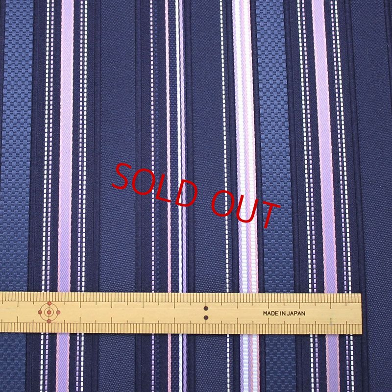 画像4: ネクタイ生地・ストライプ・藍色×薄紅ピンク (4)